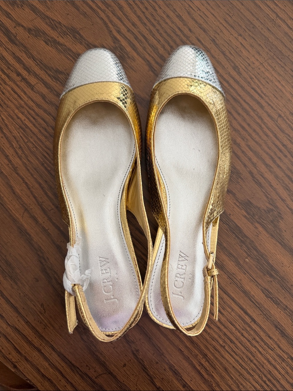 J. Crew Factory Gold Slingback Flats with Silver Cap Toe